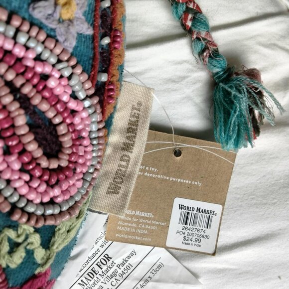 World Market Colorful Beaded Elephant Throw Pillow NWT - Picture 6 of 6